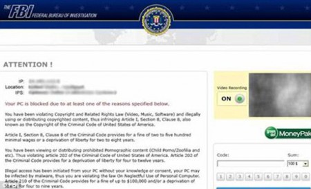 Virus: The 'FBI warning message' tells users they must pay a fine or they will be subject to an investigation for their illegal online activity. 