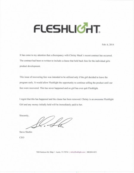 Fleshlight's apology to Christy Mack