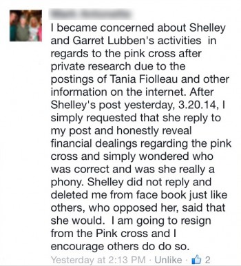 Shelley Lubben victimizes performers and donors -- another supporter flees Pink Cross Foundation