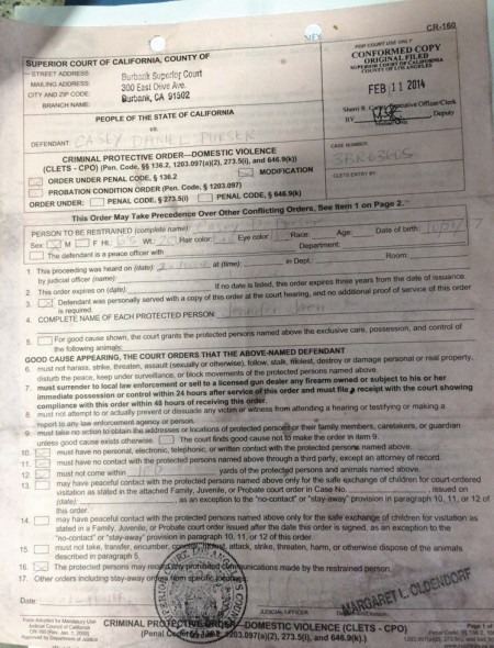 The Criminal Protective Order issued in February 2014