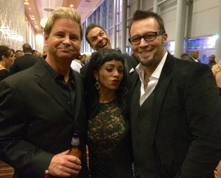 Will Ryder, Anya Ivy, Axel Braun, and photobomber Steven St. Croix at the 2015 XBiz Awards in Los Angeles