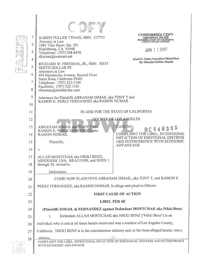 Full Copy Of The Tony T Defamation Lawsuit Against Nikki Benz Full Copy Of The Tony T Defamation Lawsuit Against Nikki Benz